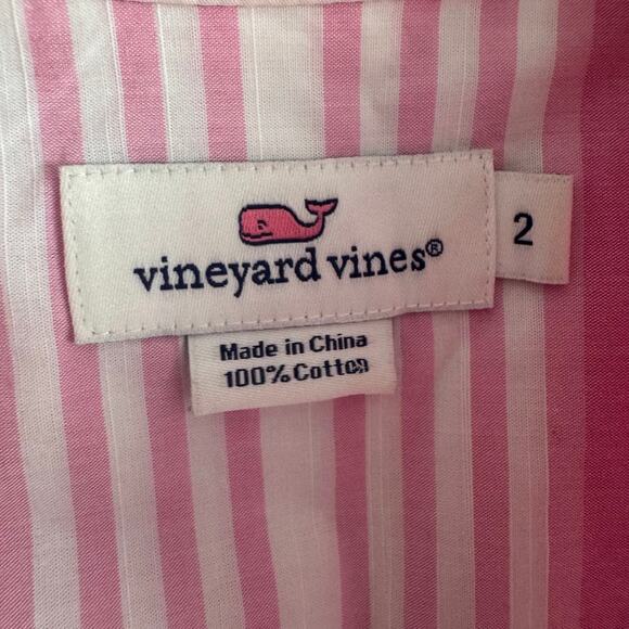 Vineyard Vines Button Front Pink and White Popover Striped Shirt Size 2 - Picture 3 of 4